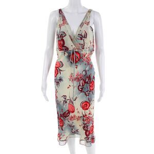 Plenty Womens Silk Floral Print Sheer Trim Sleeveless Maxi Dress Gray Size L